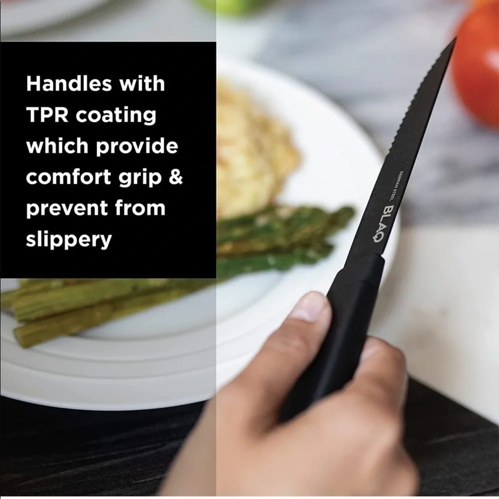 Brand New Blaq Set of 4 German Stainless Steel Serrated Steak Knives Matte Black